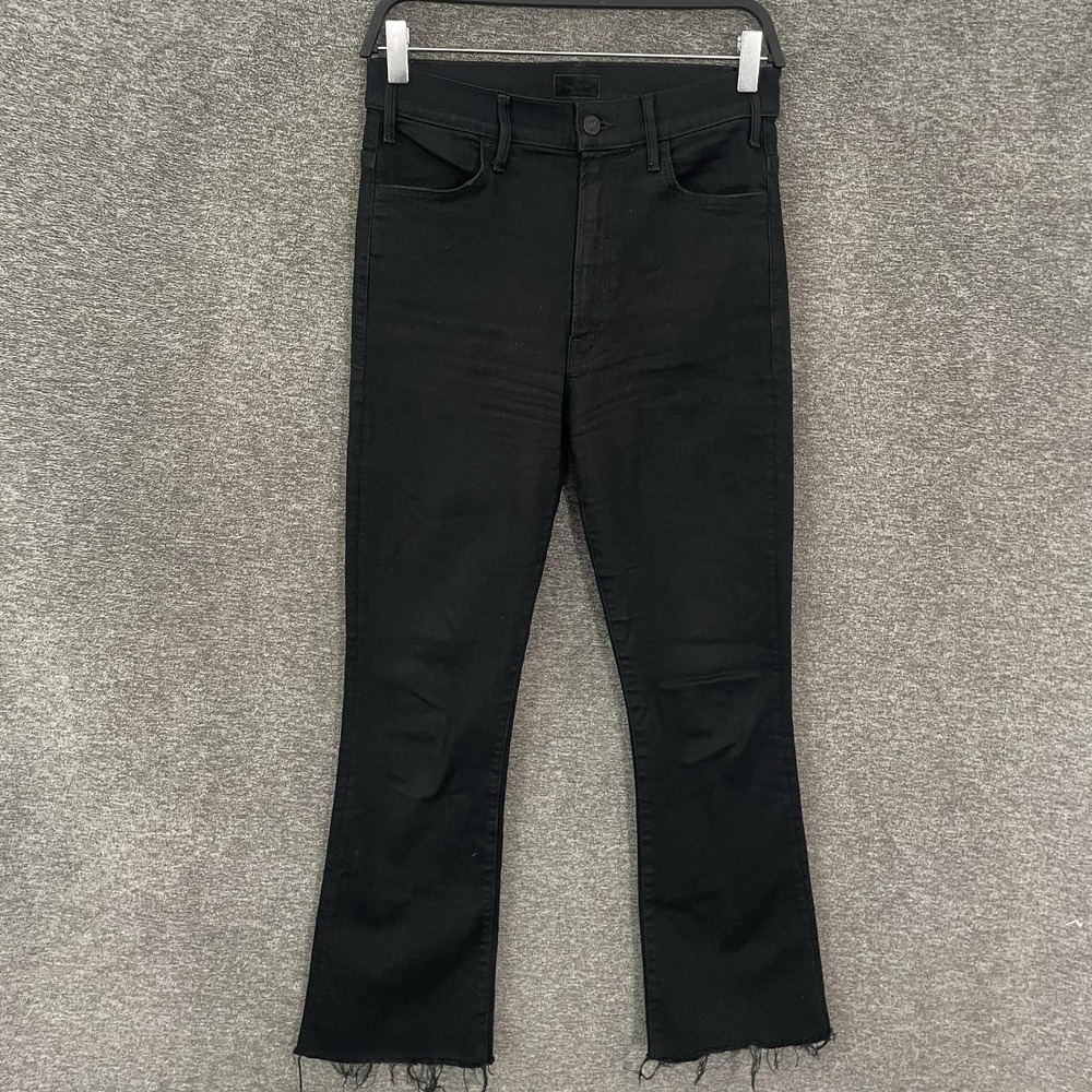 Mother The Hustler Ankle Fray Jeans Womens 27 Black Dark Wash High Rise‎ Raw Hem